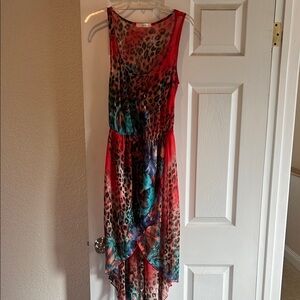 Stylish Leopard Print Dress - Red and Blue